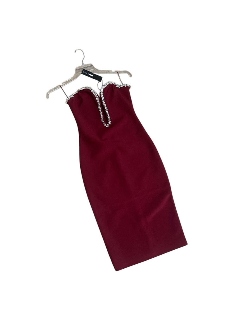Fashion Nova Strapless Wine Bodycon Dress with Crystal Trim size Large